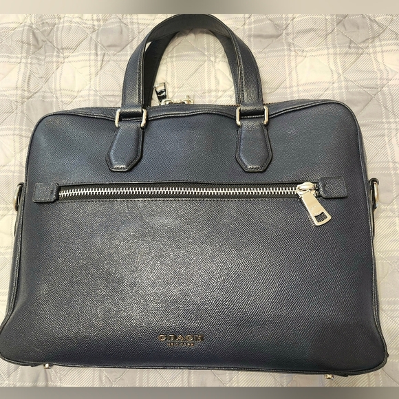 COACH Leather Navy Kennedy Briefcase Used Conditiom. No shoulder strap,corners - Picture 1 of 11